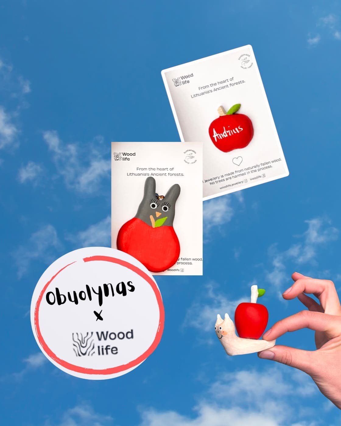 Mediniai Obuolyno simboliai, pagaminti „MyWoodLife“ iš natūraliai nukritusios medienos